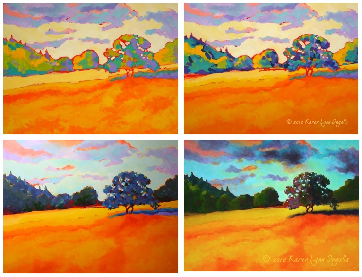 progess of a landscape painting, the stages of a landscape painting, Karen Lynn Ingalls