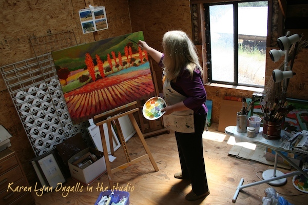 artist painting in studio, Karen Lynn Ingalls
